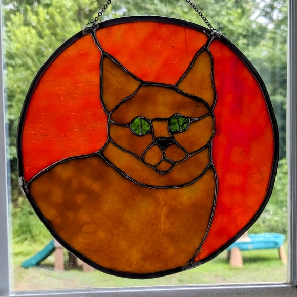 Stained Glass Cat Sun Catcher Green Eyes - Picture 3 of 6
